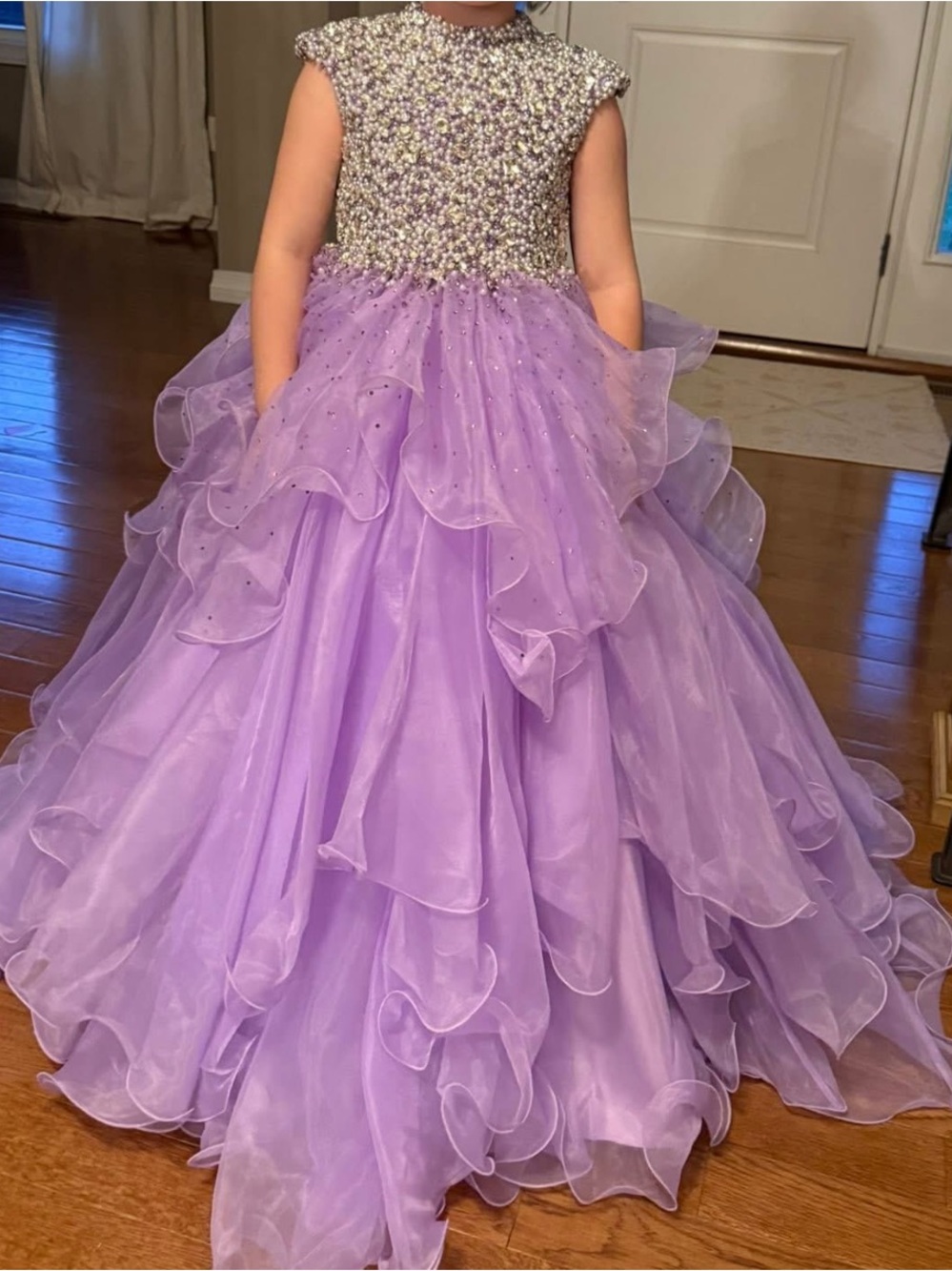 Lilac Sequin Bodice Ruffled Tulle Girls' Formal Dress